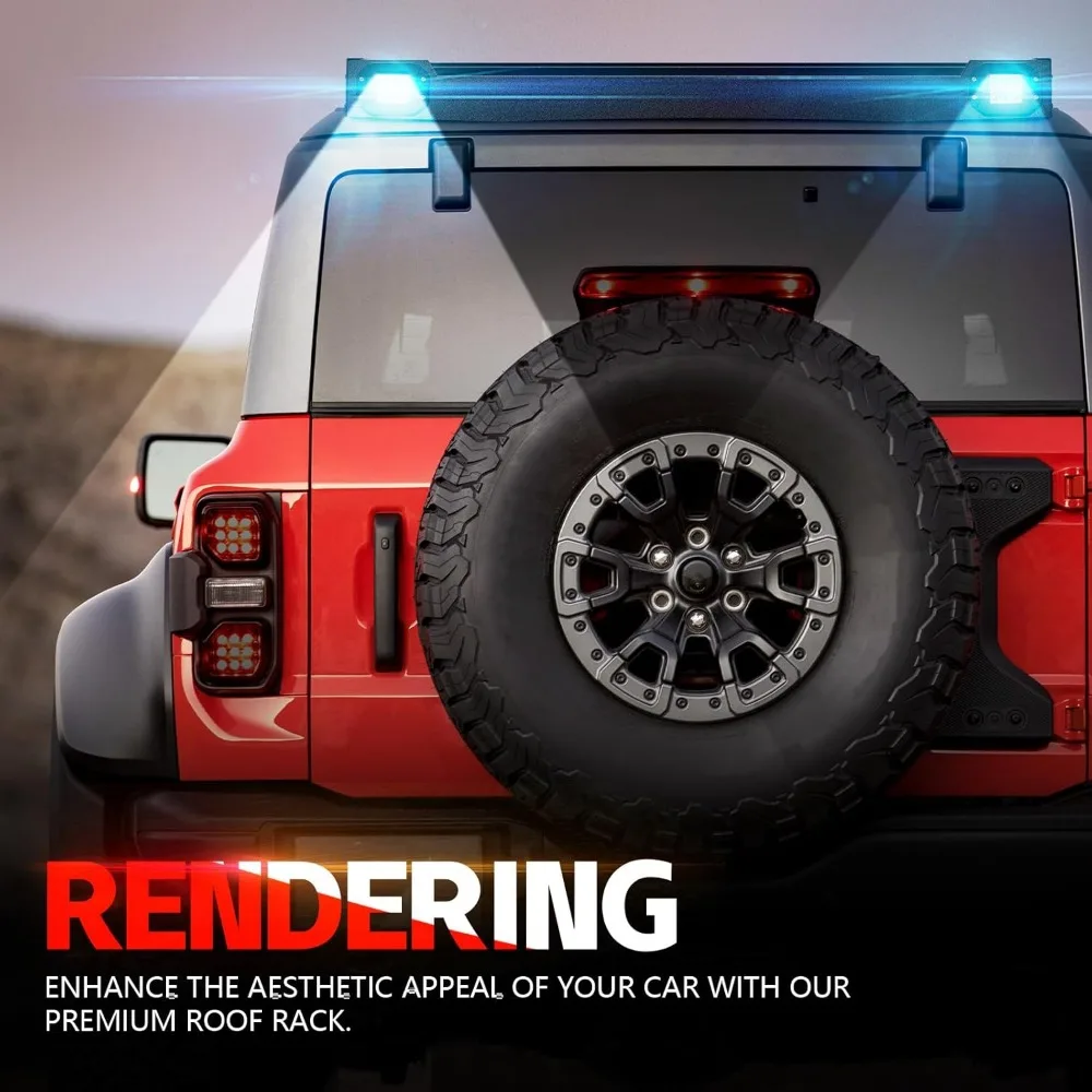 Bronco Half Short Roof Rack Rear Cargo Basket with 2 Pcs Led Light Bars Compatible for 2021 2022 2023 2024 Ford Bronco Hardtop 4