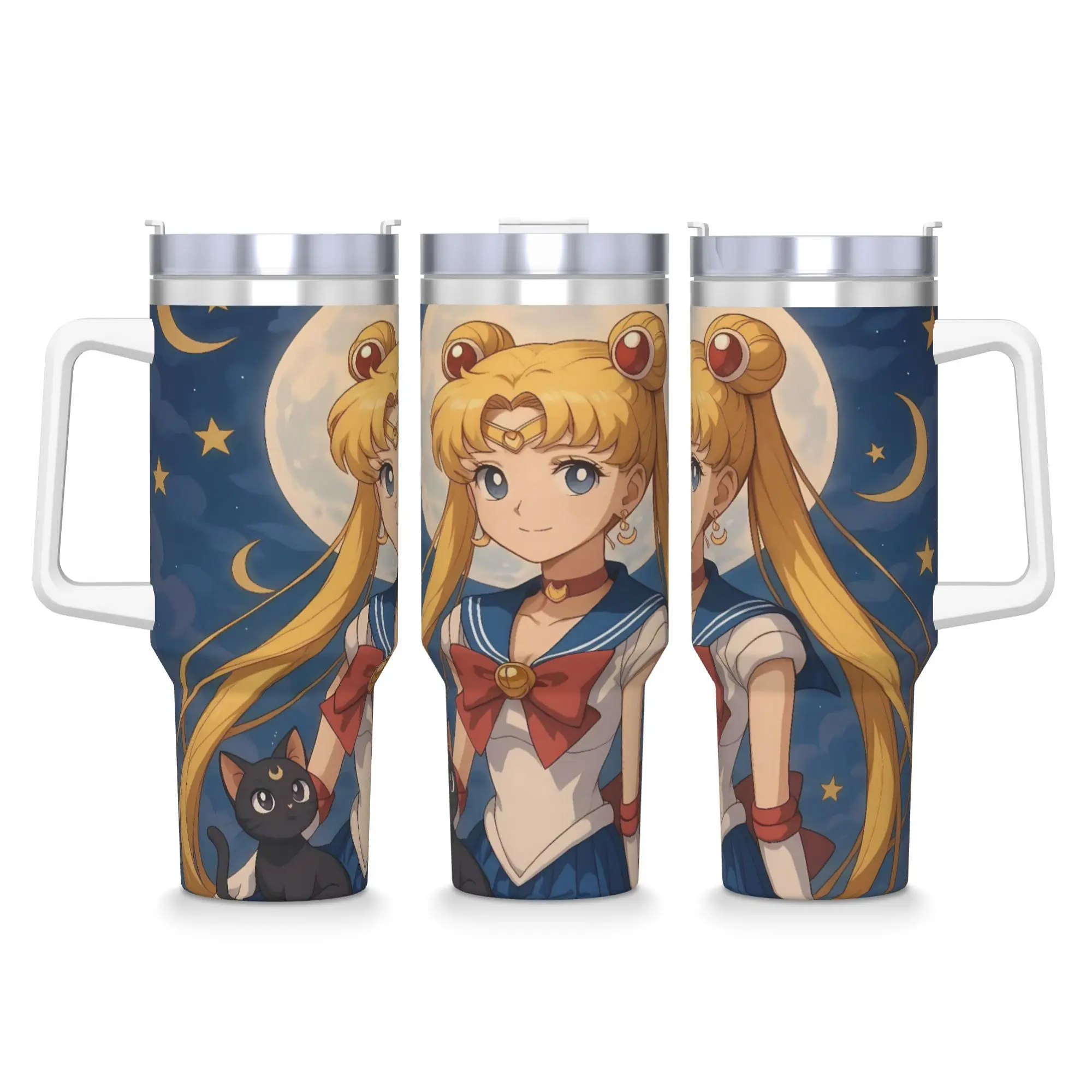 Vaso Térmico Sailor Moon con Asa, Taza de Viaje de 40oz, Vasos Térmicos para Conservar el Calor, Bebidas Calientes, Leche, Té, Agua