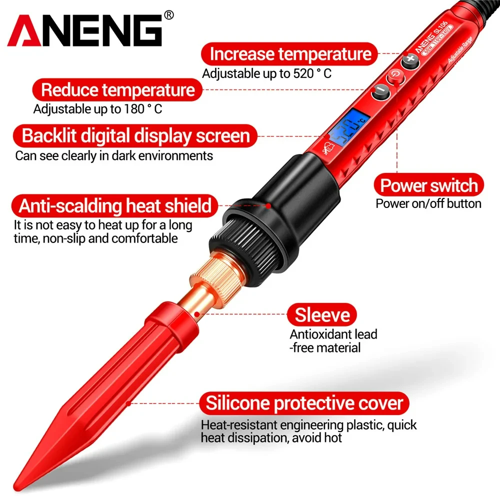 ANENG SL106 Electric Soldering Iron 110V/220V Temperature Adjustable Welding Solder US/EU Plug Professional Welding Repair Tools