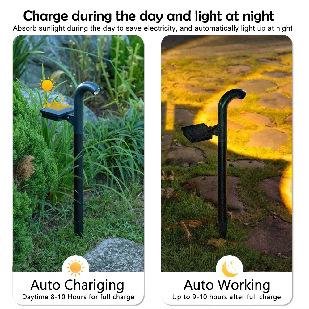 Solar Outdoor Pathway Lights Garden Solar Pathway Landscape Lights Bend Shape Waterproof Walkway Stake Light Lawn Driveway Decor