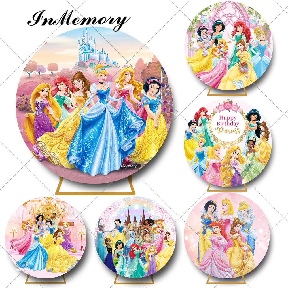 Castle Princess Round Background Elastic Circle Backdrop Girl Baby Shower Birthday Party Decor Dessert Candy Table Banner Covers