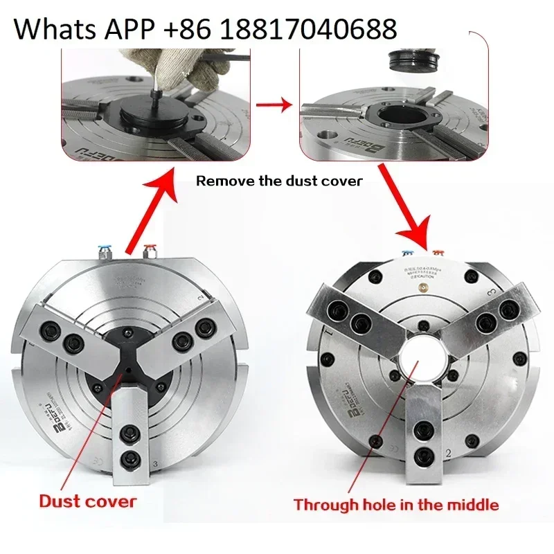 6 Inch Hollow pneumatic chuck vertical 3 jaw pneumatic chuck suitable for drilling machine and milling machine platform