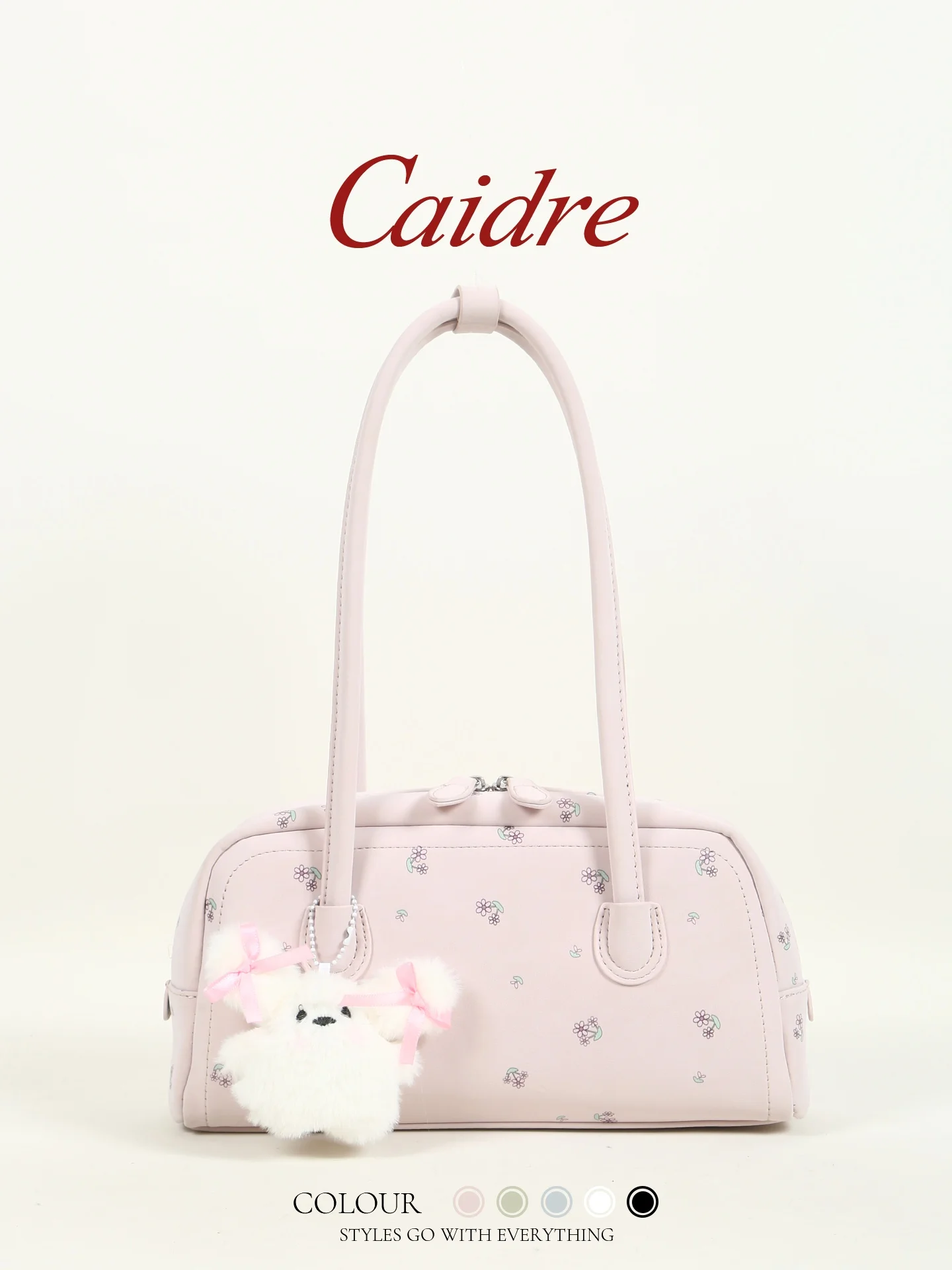 Caidre Spring Summer Cute Floral Underarm Bag Women's Birthday Gift Bowling Bag Commuter Handbag Soft Korean Style Square PU
