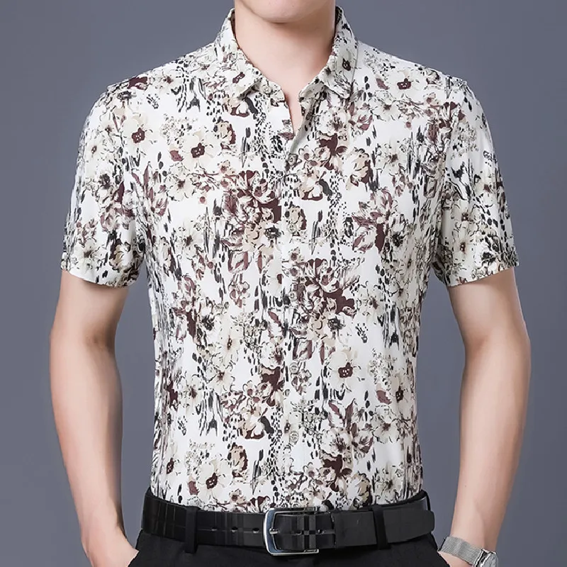 

New short-sleeved floral shirt men's casual printed half-sleeved shirt summer lapel