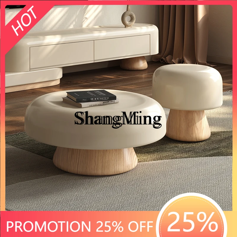 

Кофейный столик CL, комбинация из дерева и кремового цвета, для небольшой квартиры, гостиной, домашний, из массива дерева, окрашенный, круглый.