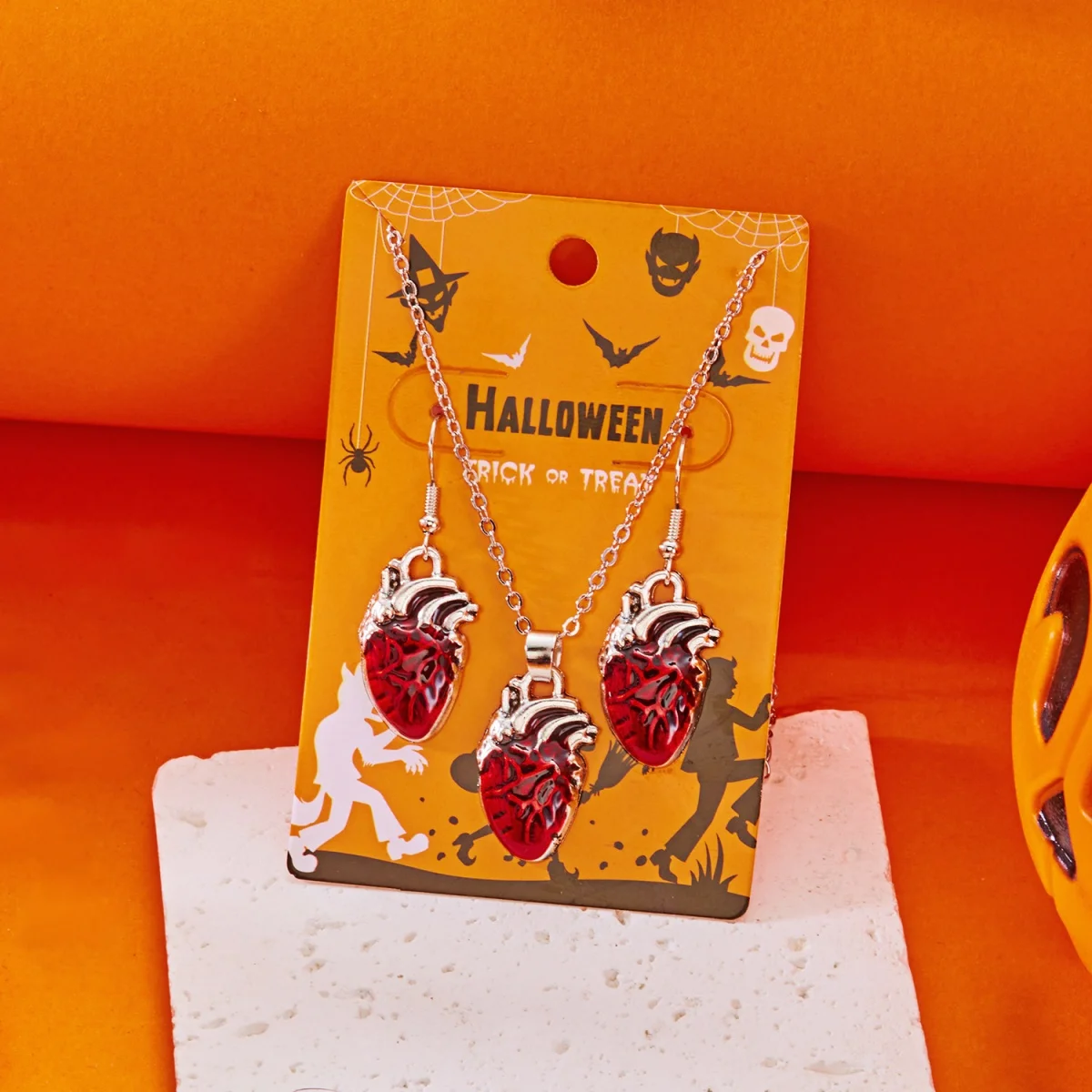 Halloween Schmuck Set Rot Emaille Herz Anhänger Halskette Ohrringe Set Mode Gothic Punk Party Geschenke Für Frauen Männer Zubehör