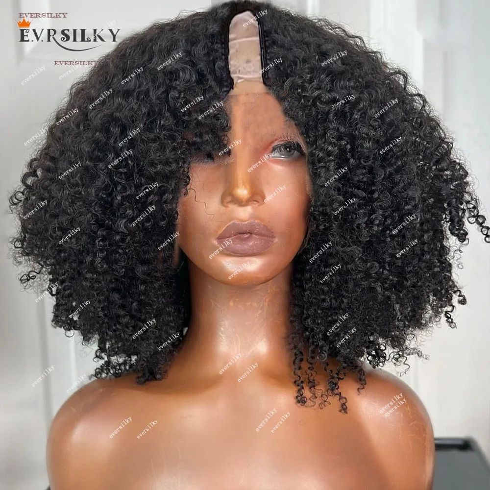 

Glueless Afro Kinky Curly V Part Wig Virgin 3b 3c Afro Jerry Curly Human Hair Wigs Full Machine U shape No Leave Out 250Density