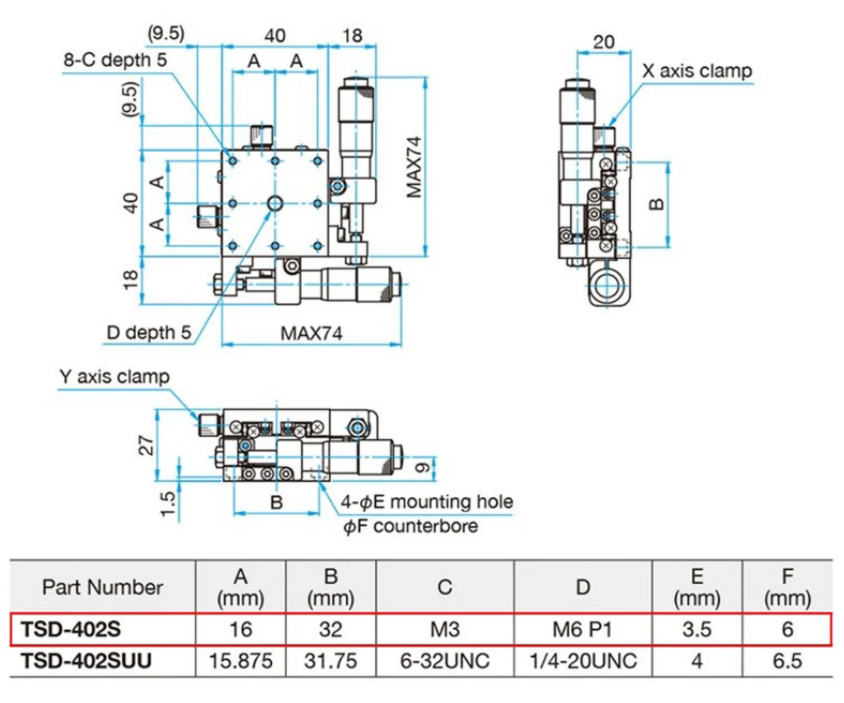 TSDS-402S Manual XY Platform TSD Guide Rail Optical Positioning Platform Iron 40*40mm