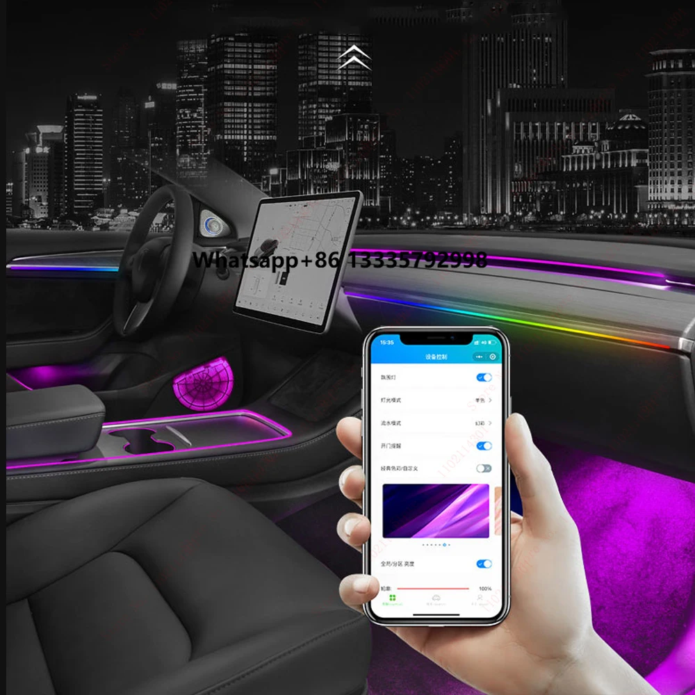 

Interior Car Ambient Light Center Console Dashboard Touch Panal Control Door LED Atmosphere Light for Model 3 Y