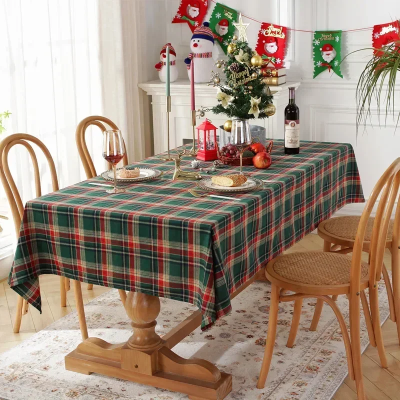 Plaid Christmas Decoration Tablecloth Color Woven Polyester Cotton Red Green Table cover for Home Party Dining Decor