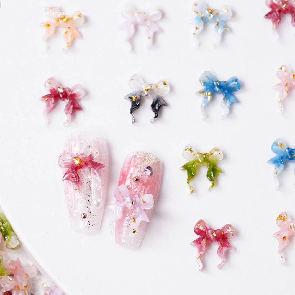 50pcs Porcelain Ribbon Bows Nail Art Charm 3D Cute Twisted Colorful Ribbon Bowknot Nail Decoration DIY Sweet Nail Accessories