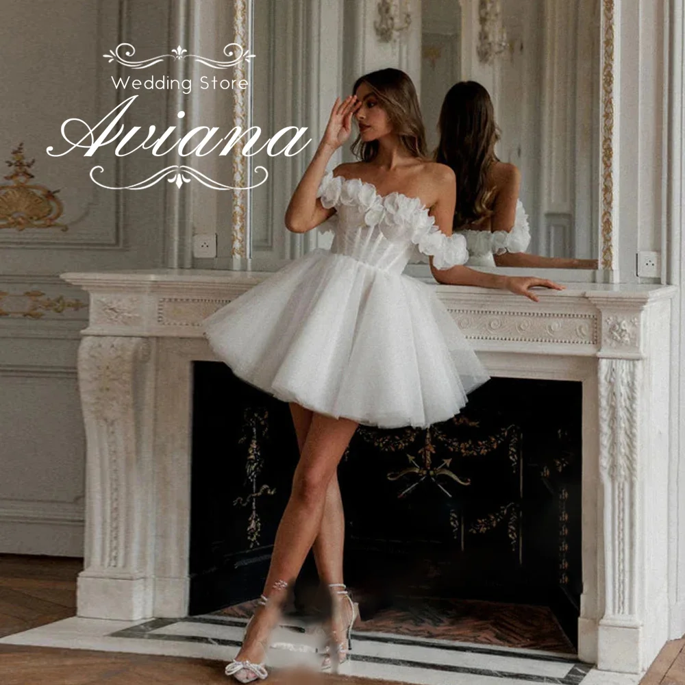 Aviana Customized BAll Gown Flower A-LIne Wedding Dress Off The Shoulder Princess Style Elegant Above The Knee Party Dress 2025