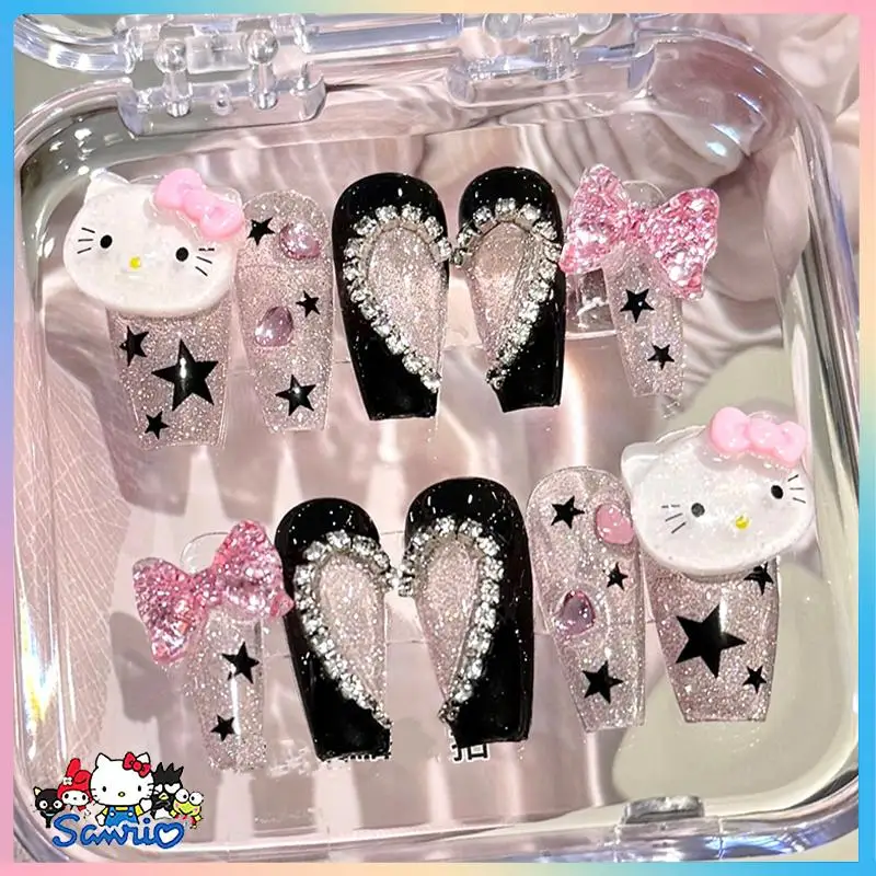 

Kawaii 41 Style Sanrios Cinnamoroll False Nail My Melody Hellokitty Wearing Armor Kuromi Anime Halloween Y2K Manicure Stickers