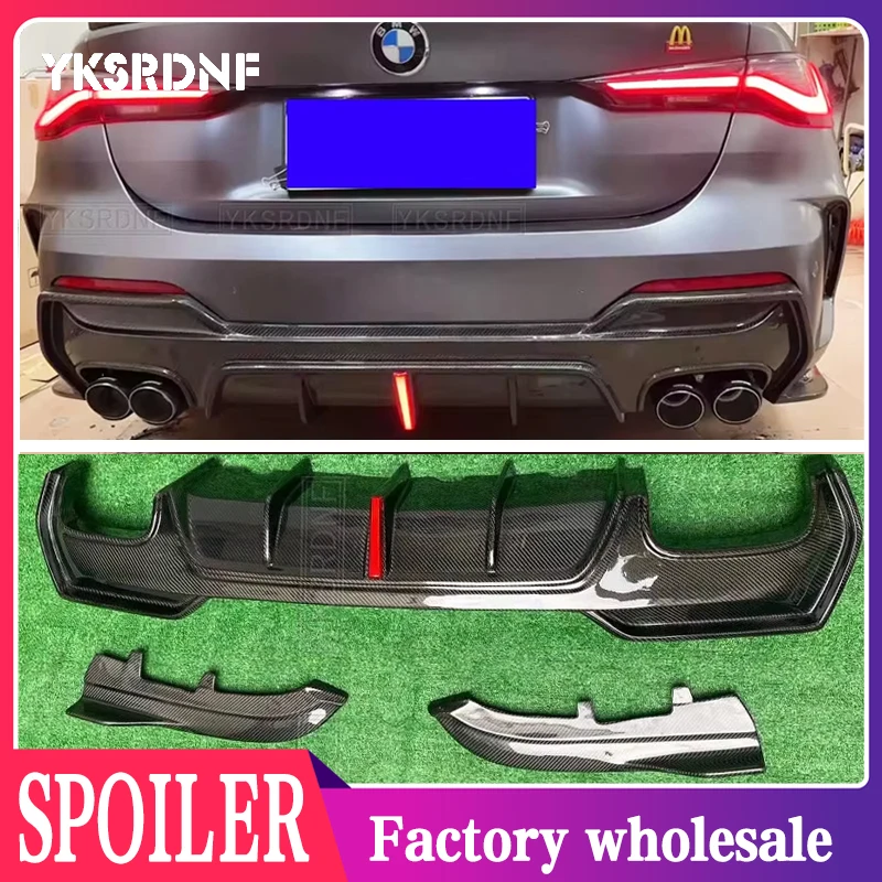 New G22 G23 3pcs Carbon Fiber Rear Diffuser Bumper LED Splitter Spoiler For BMW 4 Series G22 G23 M440i MT Car Tuning 2020 2021Up