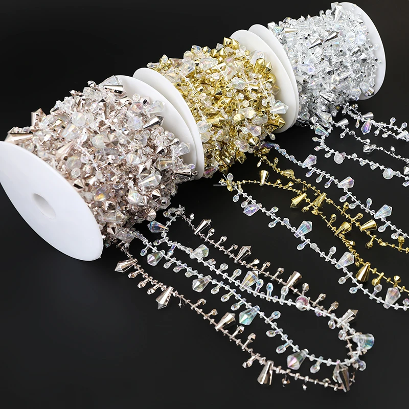 5M Diamond Beads Roll Acrylic Crystal Garland Pearl Chain Ribbon Chains Wedding Christmas Party Decors DIY Jewelry Accessories