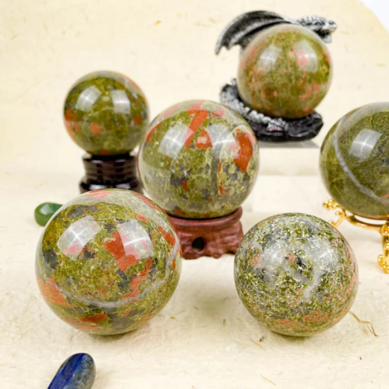 Natural Unakite Crystal Ball Polished Mineral Specimen Ornament Home Entrance Tabletop Decor Reiki Chakra Energy Healing Sphere
