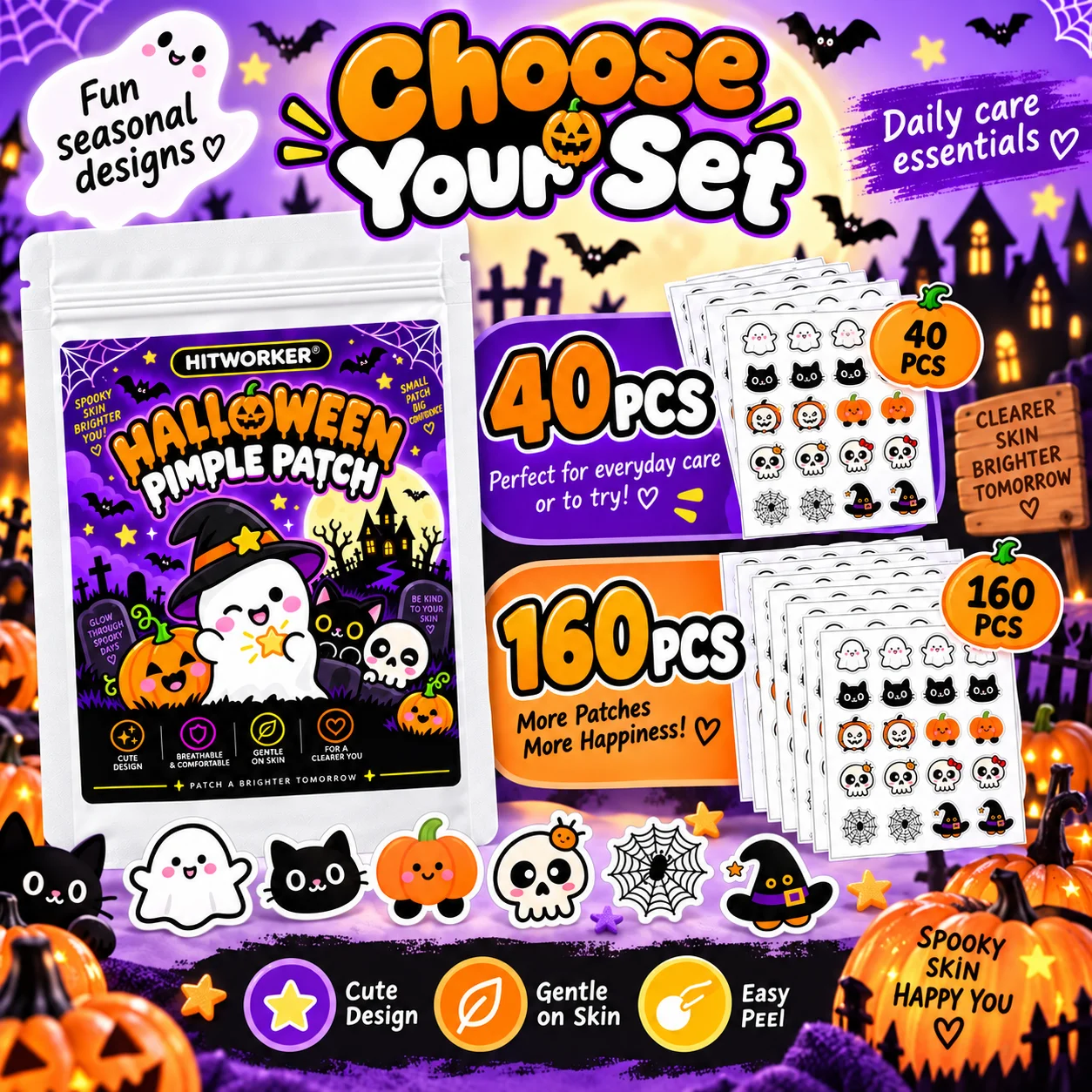 Car Care - 40/160Pcs Halloween Patches, Cute Halloween Shapes