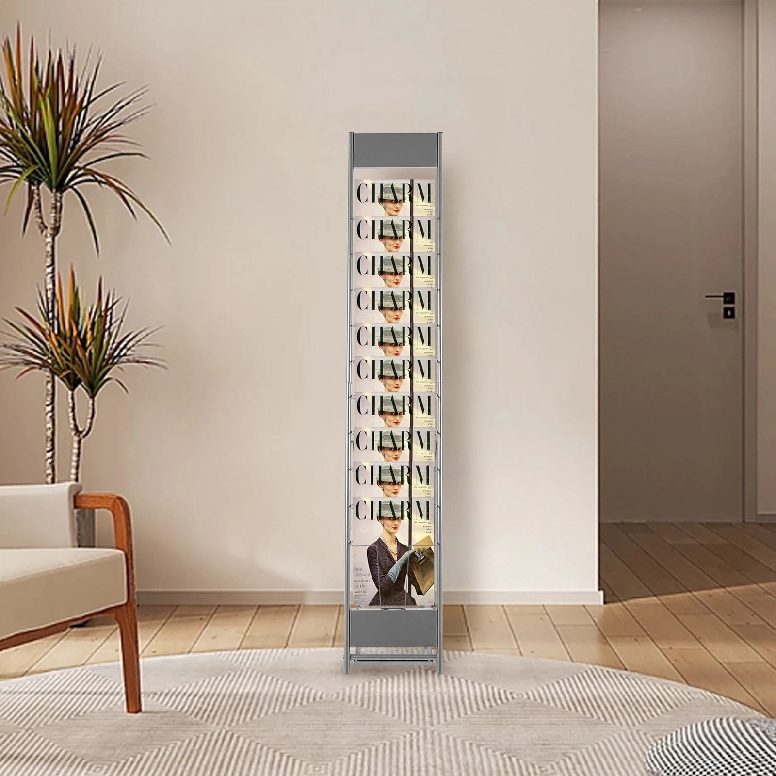 

10-уровневая напольная полка для журналов, железная, прочная, 110 фунтов, несущая, складная, устойчивая, нескользящая, для офиса/ремонтажа