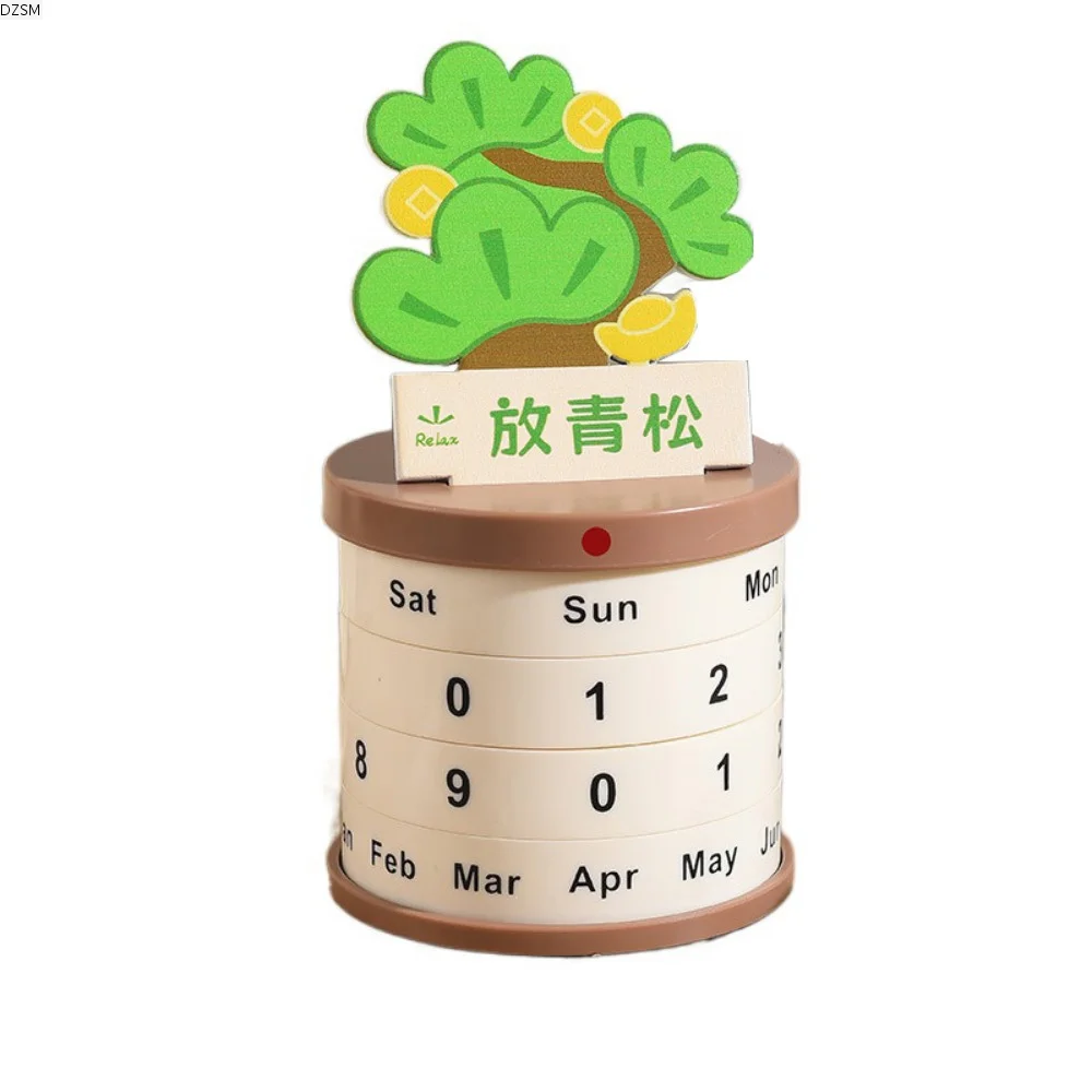 

Reusable Plant Pot Perpetual Calendar Non-slip Bottom Stable Art Rotating Desk Calendar with Wood Card Date Rotatable