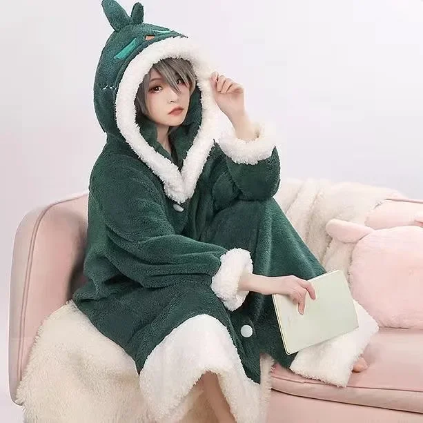 Genshin Impact Cosplay Pajamas Cute Plush Bathrobe Anime Tartaglia Xiao Zhongli Ganyu Scaramouche Winter Hoodie Thick Nightgown