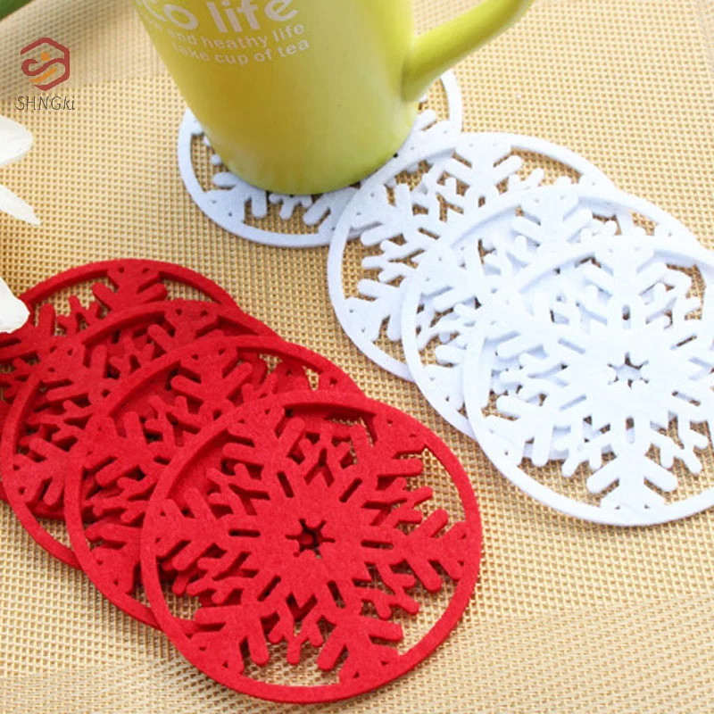 10PCS/Lot 10cm Felt Snowflake Coasters For Drinks Round Christmas Tea Coffee Pad Mat Desktop Protection Prevent Furniture Damage