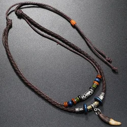 Fashion Women's Goth Multi-layer Vintage Wolf Tooth Pendant Leather Beaded Weaved Prayer Necklace Men Fashion Jewelry Necklaces