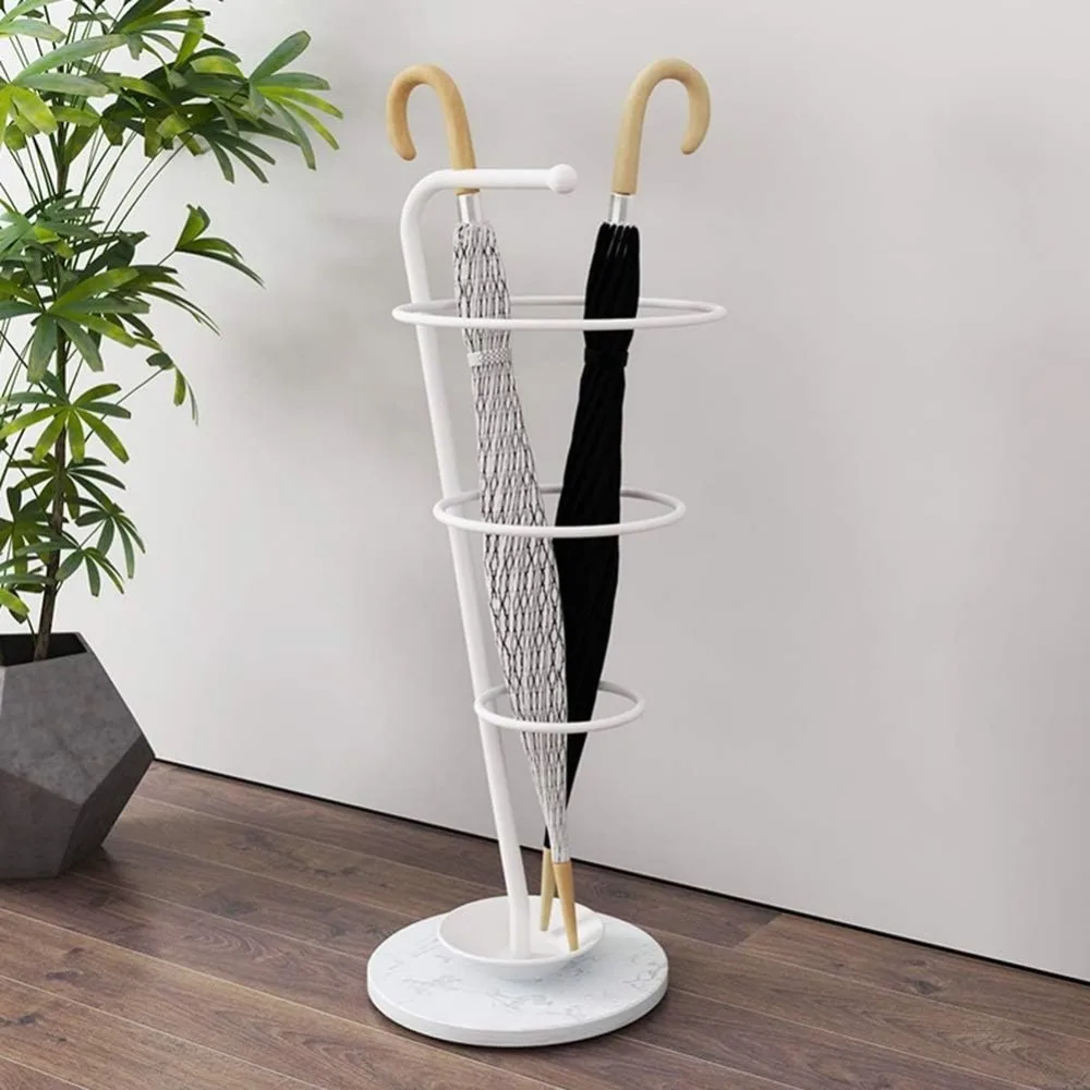 Metal Umbrella Stand Holder with White Marble Base Modern Round Walking Sticks Canes Storage Rack for Entryway Porch Patio