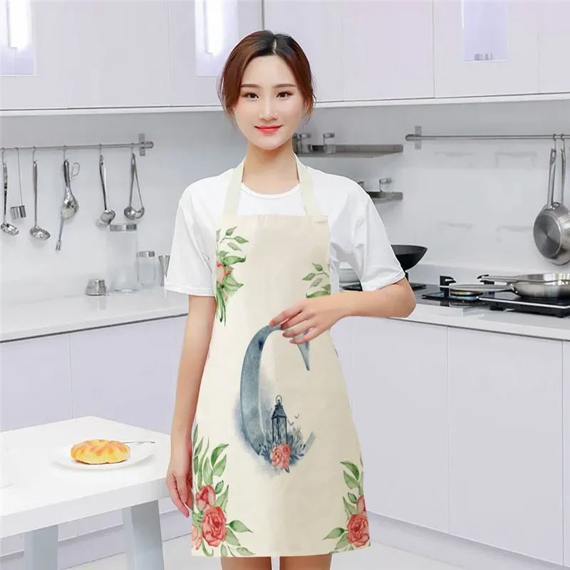 1Pcs Flower Letter Flower Kitchen Aprons for Women Cotton Linen Bibs Household Cleaning Pinafore Home Cooking Apron