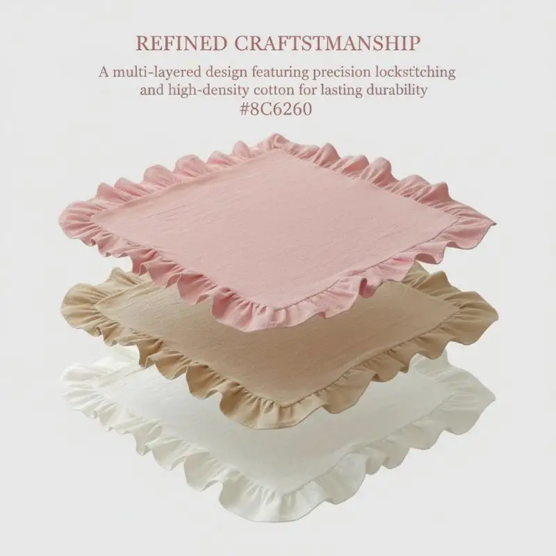 Pink Blue Stripe Ruffle Placemat Set Non Slip Durable Cloth for Kitchen Dining Home Table Decor