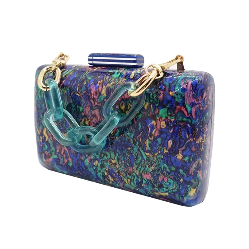 Women\'s Handbag Luxury Acrylic Evening Bags Navy Blue Vintage Colorful Sequins Clutch Purse Party Prom Casual Shoulder Crossbody