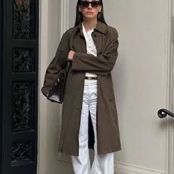 New Women's Brown Suede Windbreaker Jacket High-End Long Coat Loose Casual Commuting Jacket Autumn and Winter Coat