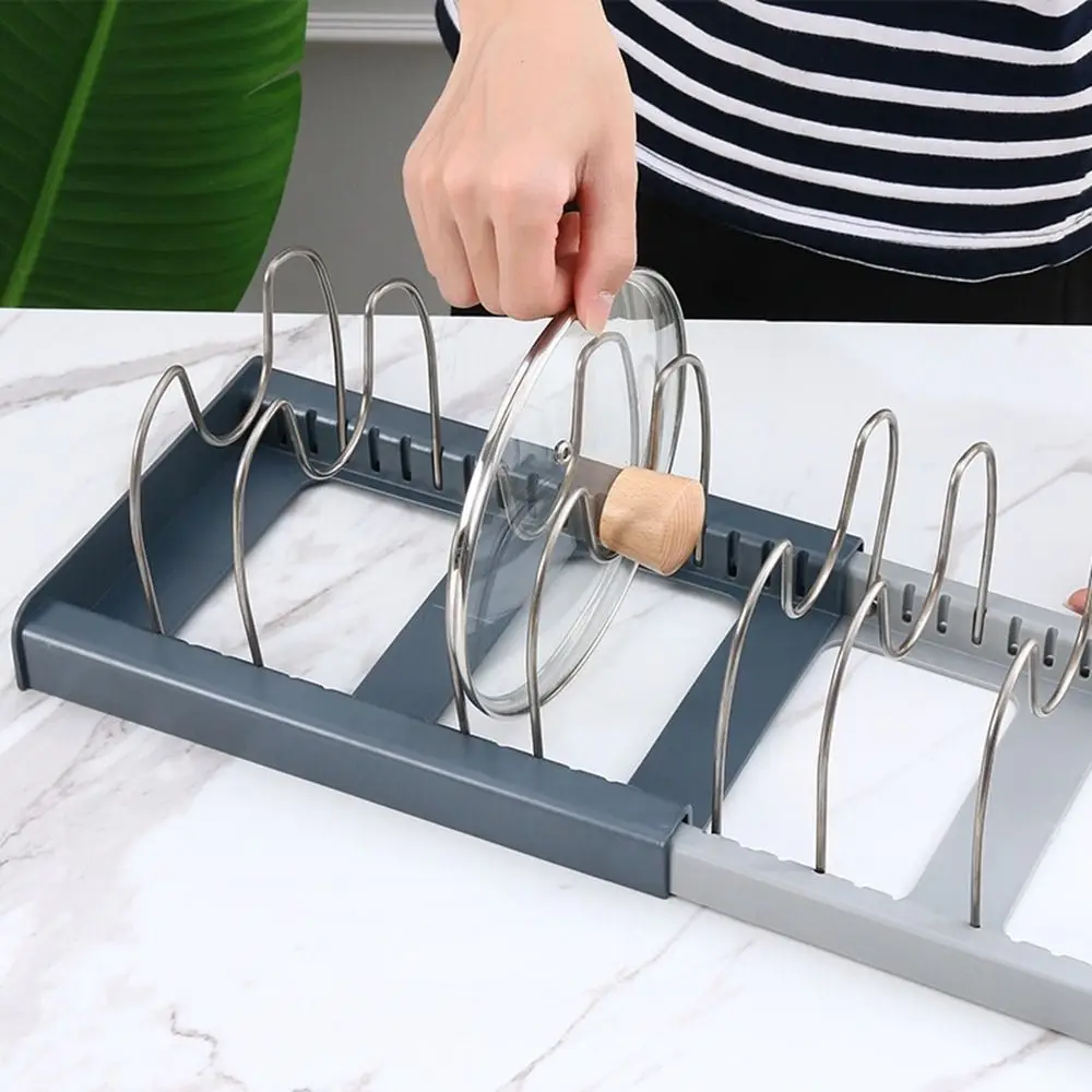 Stainless Steel Pot Lid Holder Expandable Telescopic Pot Cover Storage Rack Space Saving Adjustable Kitchenware Storage Rack