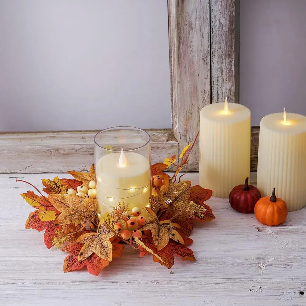 

Simulated Maple Leaf Candle Wreath Candlestick Holders Halloween Candle Decor Fashion Table Items Halloween Style Leaves