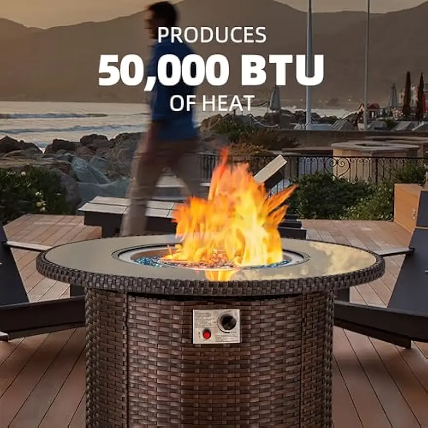 Imagem -05 - Round Propane Fire Pit Table Wicker Fire Table para Pátio Outdoor Gás Fire Pit Table Csc Certified 38.1 in 50.000 Btu