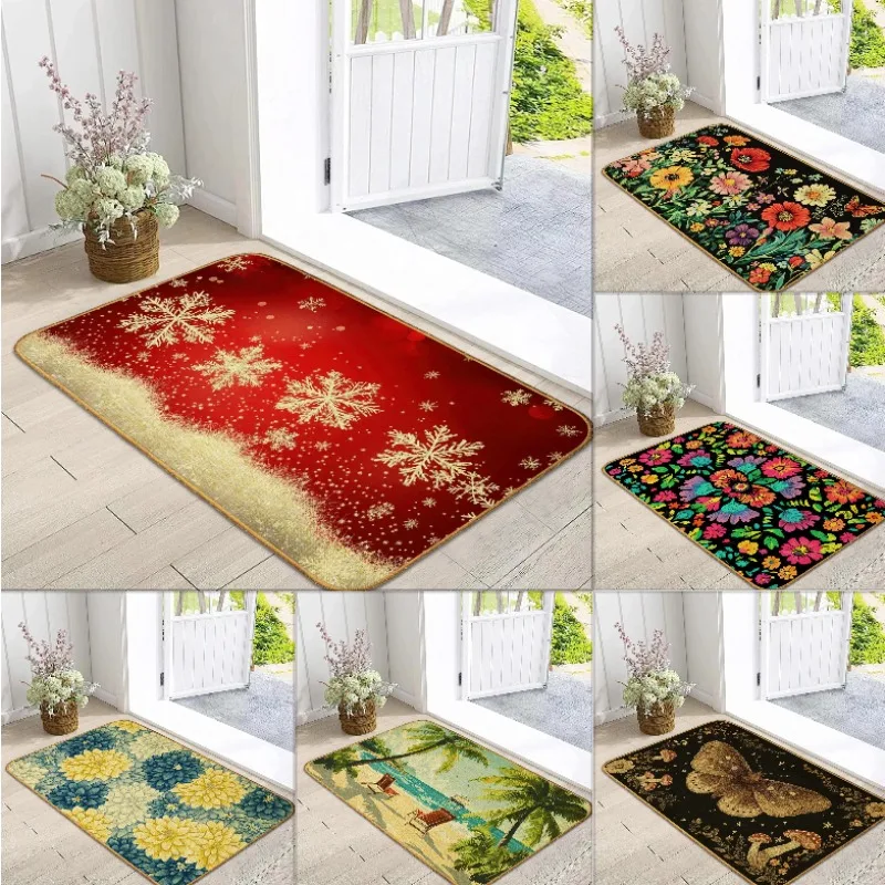 Christmas Snowflakes Doormat Floor Mat for Indoor Outdoor Welcome Mats Stair Porch Garden Kitchen Home Bedroom Decoration