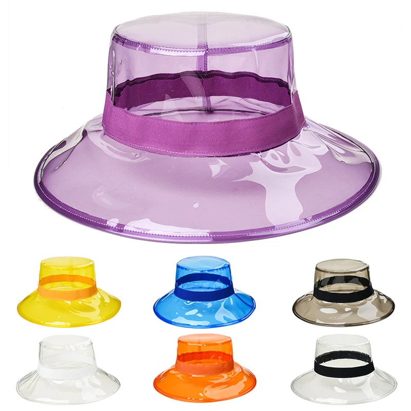 Transparent PVC Bucket Hat Men Women Outdoor Camping Hiking Fishing Climbing Mountaineering Cap Unisex Rain Proof Flat Hat