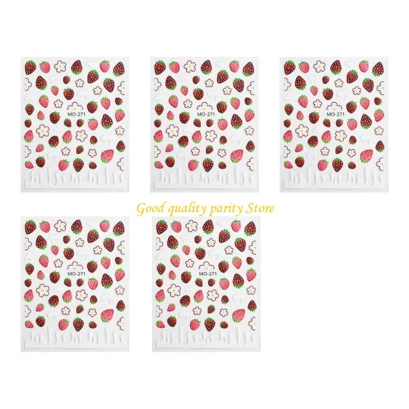 M4YA 여름 네일 스티커 5 개의 생생한 과일 디자인 세트 냄새가없는 방수 네일 아트 네일 데칼을위한 여자와 십대