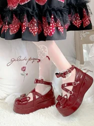 Lolita Gothic Sandały Kobiety Kokardka Japoński Styl Urocze Mary Janes Platforma Buty Klamra Okrągłe Palce Szykowne Buty Casualowe 2022 Nowość