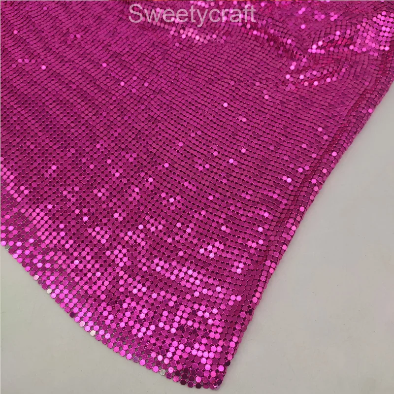 2022 Fashion Glomesh Flexible Metal Sequin Mesh Fabric Fushia Color for Clothing DIY Jewelry Party Chainmail Dress