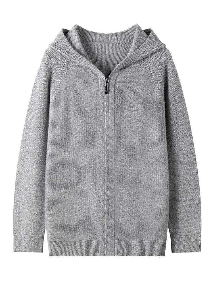 

New Men's 100% Goat Cashmere Cardigan Sweater Autumn Winter Hooded Zipper Knitwear Thick Warm Casual Soild Outerwear Jackets