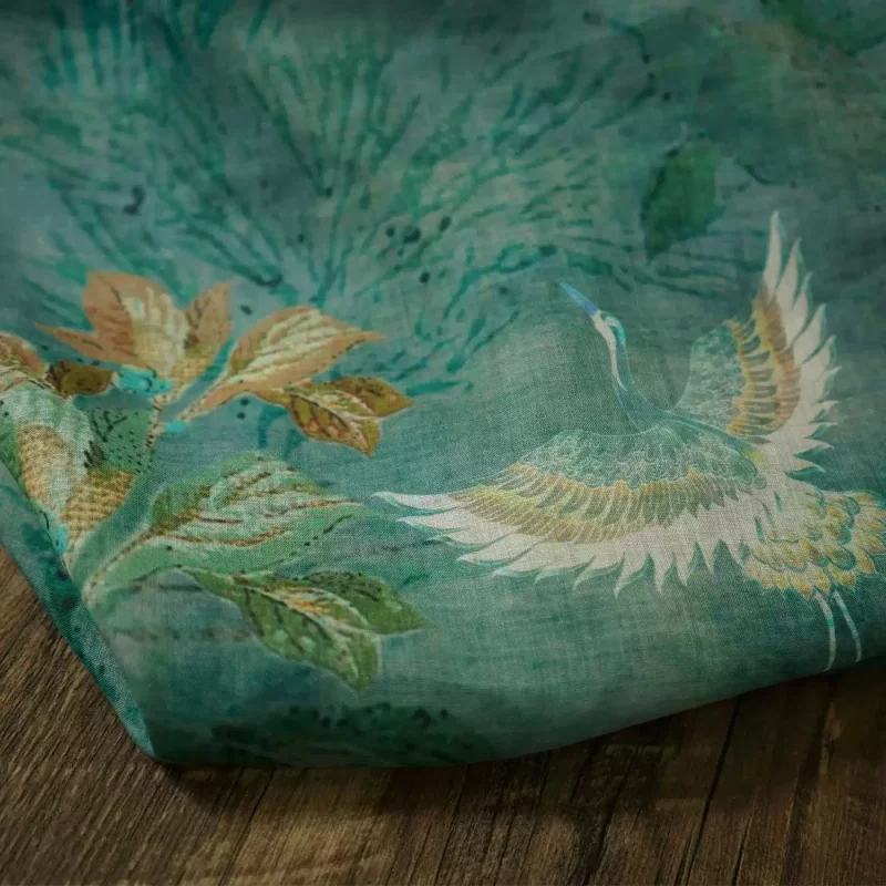 

100% ramie fabric, deep green printing used for making clothing dresses and DIY sewing fabrics