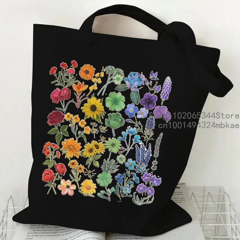 Watercolor Wildflowers Women Boho Plant Shoulder Bag Daisy Rose Lavender Wildflowers Lover Student Tote Bag New Commuter Handbag