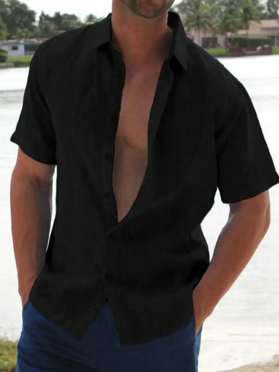 

Loose Fit ort Sve irt Summer Casual Wear Turn-down Collar Color Lapel Loose ortsved M irt Comfortable Breathable