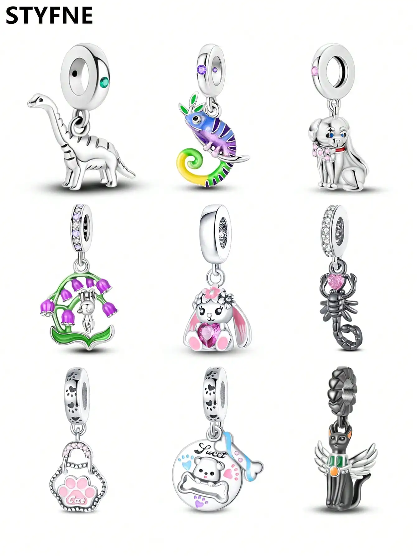 925er Silber vergoldet, originale süße Tiere, Chamäleon-Dinosaurier-Perlen, passend für Armbänder, Damenschmuck, Geschenk