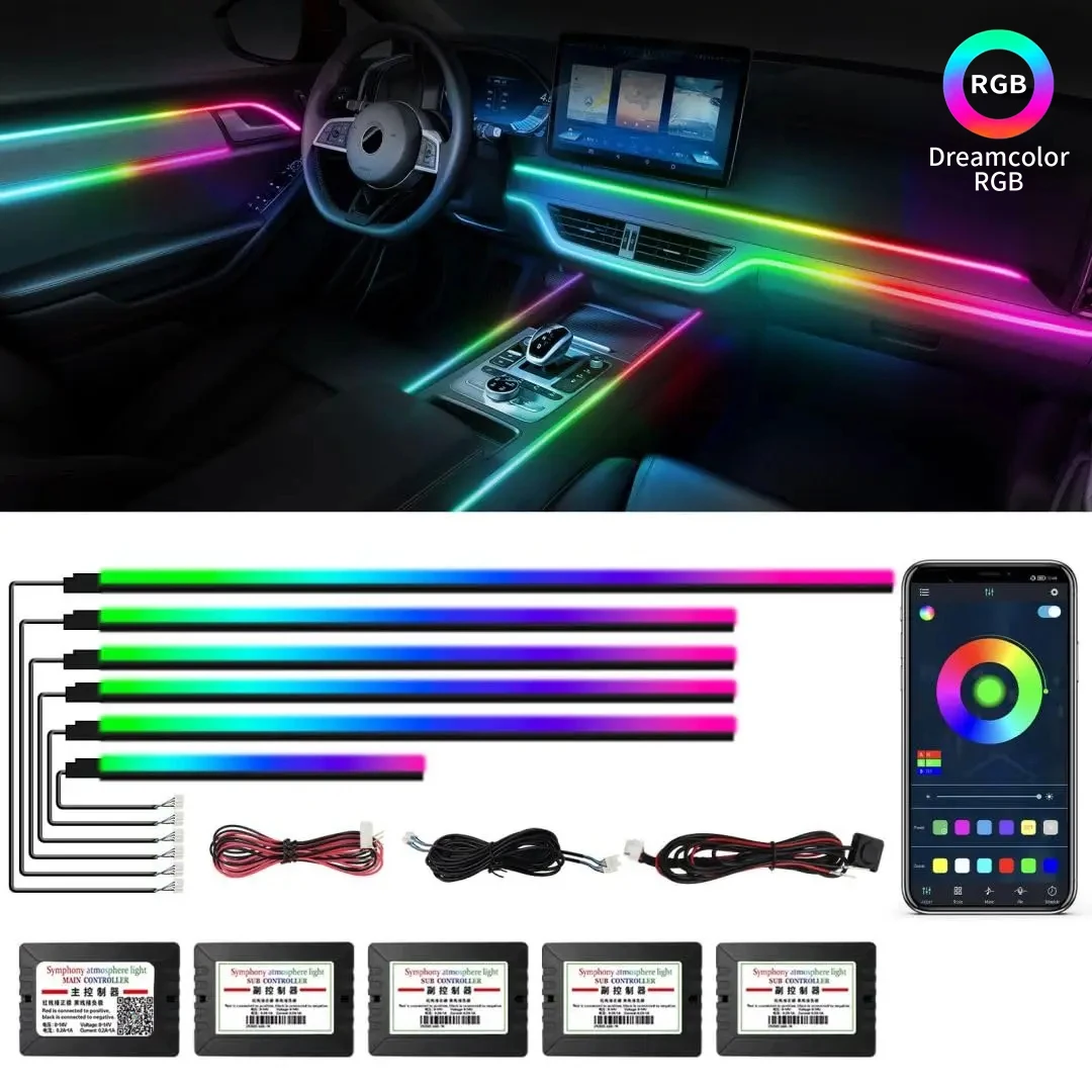 

Universal Symphony Car Ambient Lights LED Interior RGB Streamer Atmosphere Lamp APP Control Remote for Tesla Model 3 Y S X