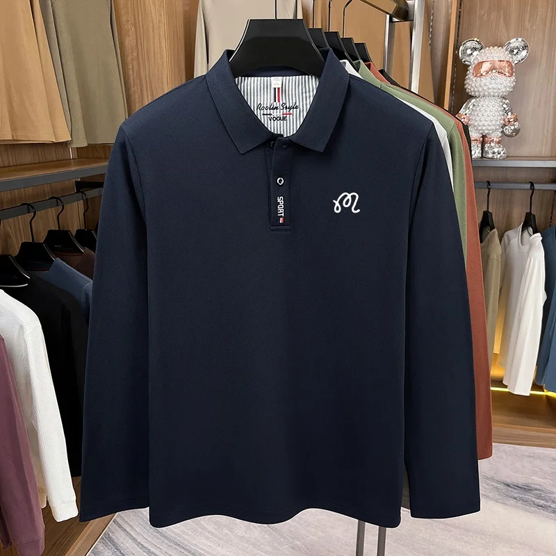 Frühling Herbst Herren Neues Original Mode-Print Polo-Shirt Knitterfreies Einfarbiges Langarm-T-Shirt Vielseitige Herrenbekleidung – Detail 9