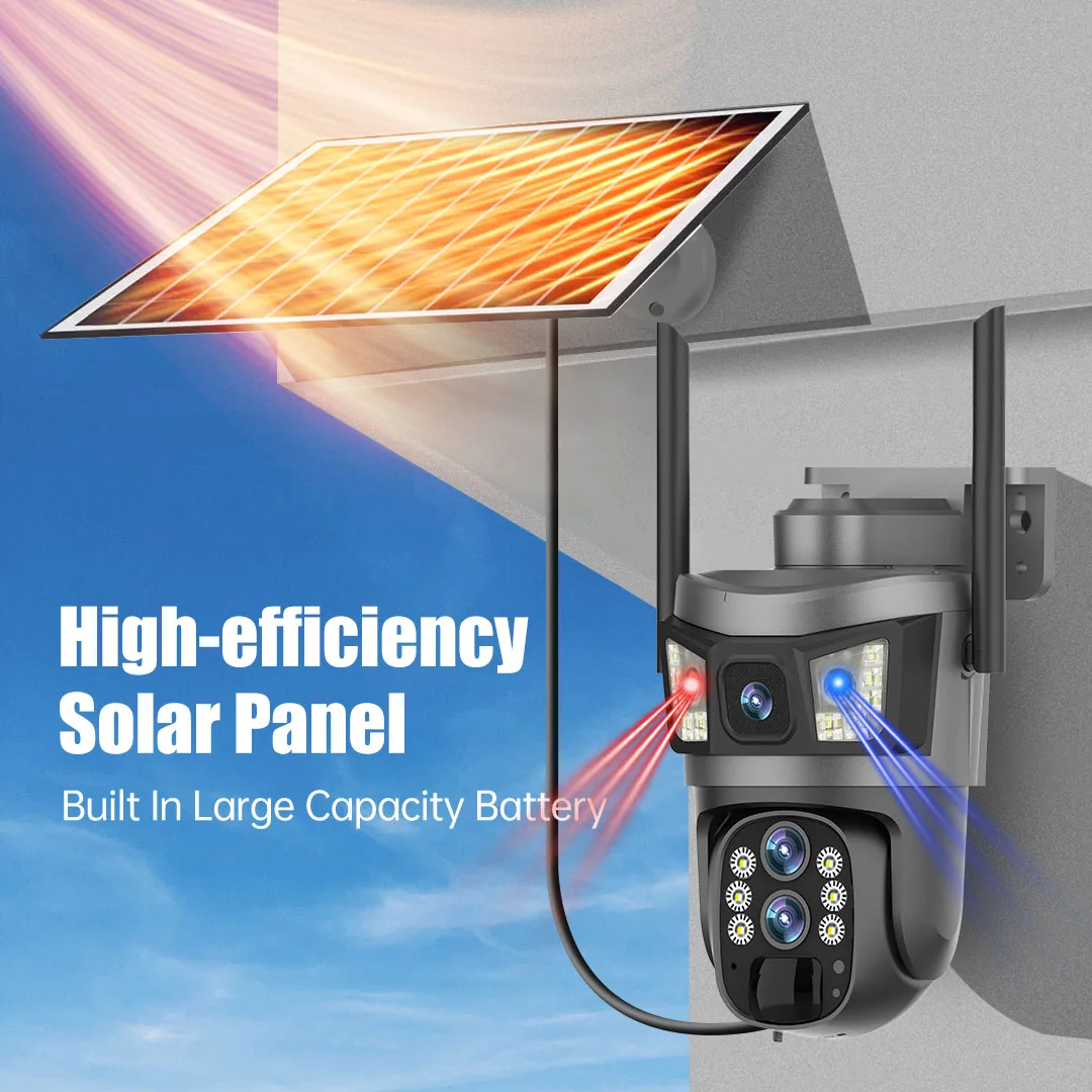 10X Zoom 4G Sim Solar Camera Outdoor 6K 12MP Three Lens Security Surveillance Camera 360 Human Auto Tracking Solar CCTV V380 Pro