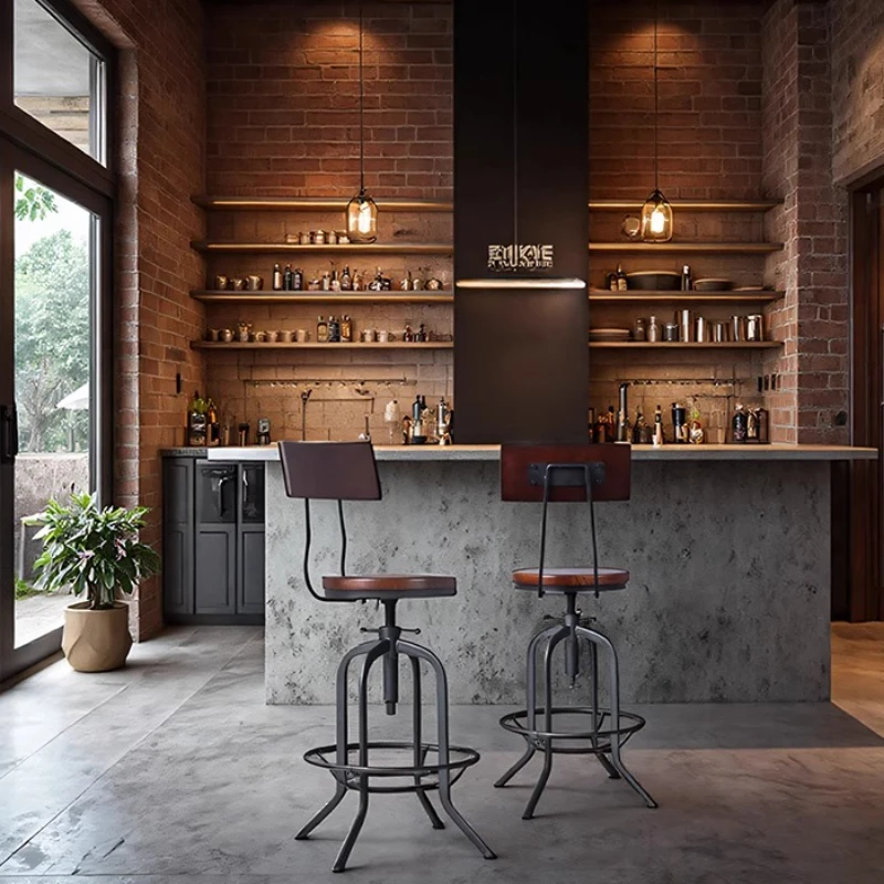 

Промышленный винтажный барный стул с регулируемой высотой из массива дерева и железа, стул для кафе, поворотный стул в стиле ретро для кофейни