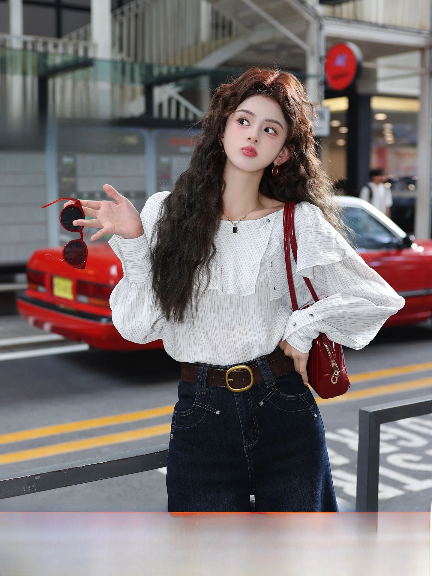 

Long Sve Striped Design Loose Women's irt Commute Casual irt Chend's Brand Comfortable Breathable Fiber Chinese Origin