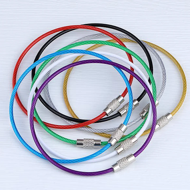 ﻿5~20pcs Stainless Wire Keychain Cable Stainless Steel Key Ring Loop Multi Color Circle Camp Rope Fittings Keychain ID Tag TMZ﻿